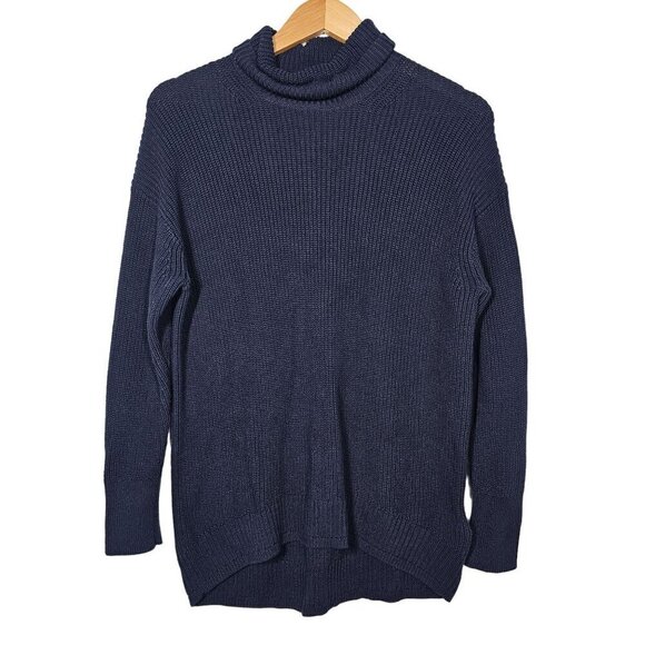 J.crew Cotton-Blend Ribbed Turtleneck Sweater Relaxed Fit Navy Women's‎ XS NWT - Picture 3 of 12